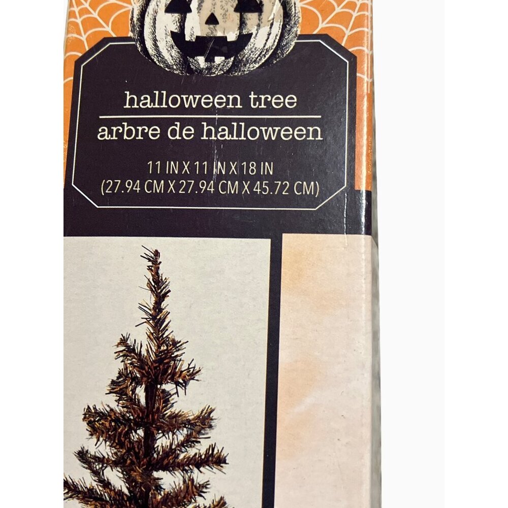 Artificial Halloween Tree With Stand 18 Inch Black and Orange Miniature